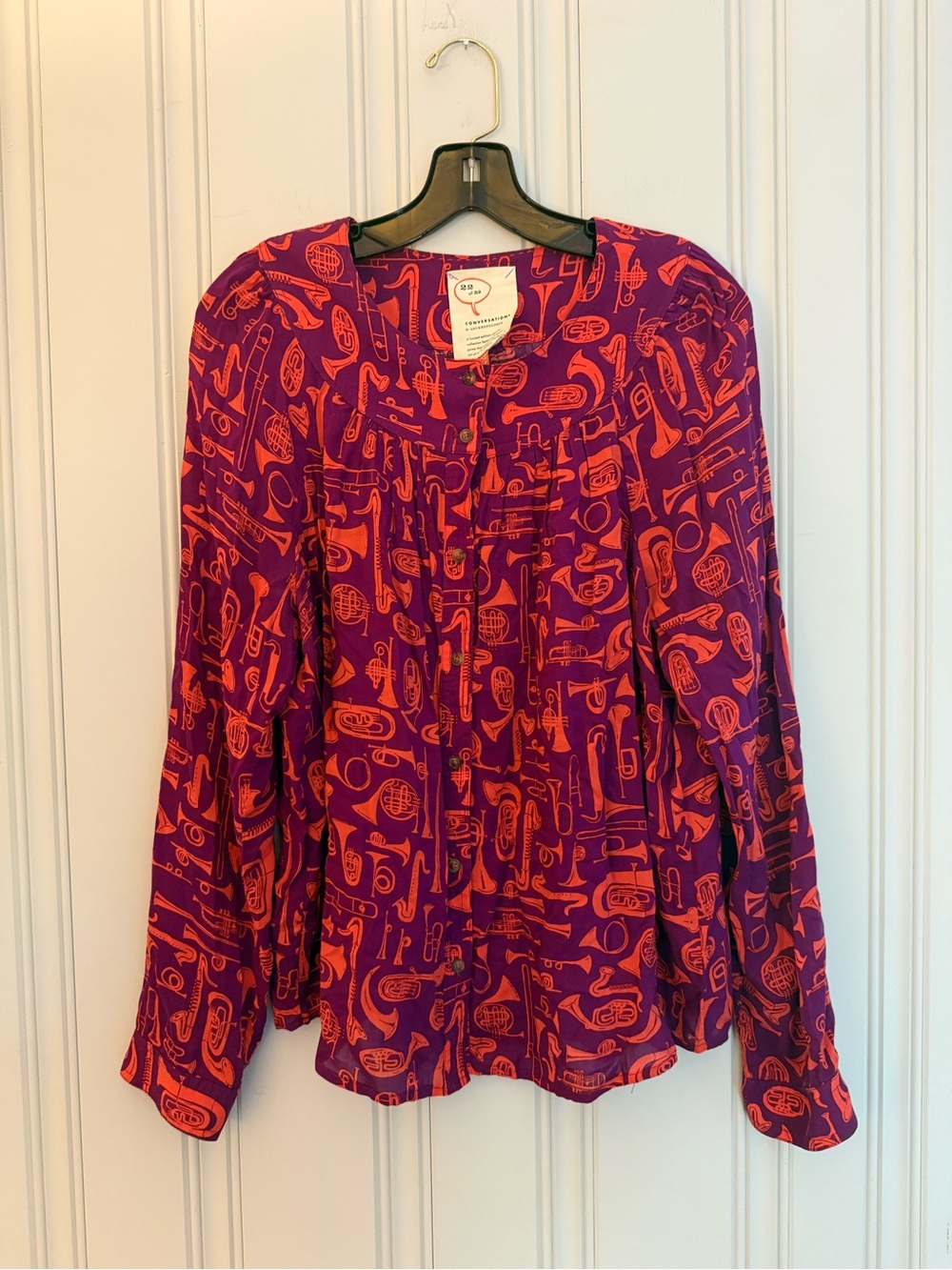Anthropologie Conversations Capsule Collection Blouse with Instrument-Print